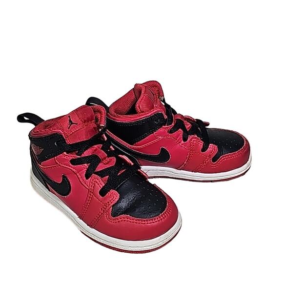 Nike Air Jordan 1 Mid Reverse Bred Sneakers Red/Black Toddler Size 8C - Picture 1 of 11